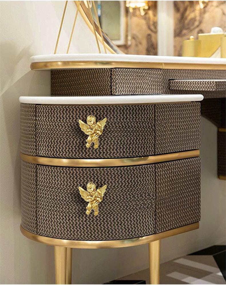 Gold Plated Cabinet Handles Knobs Solid Brass Drawer Pulls Butterfly Feather Seashell Angel Bird Kitchen Door Furniture Decor Hardware Bulk
