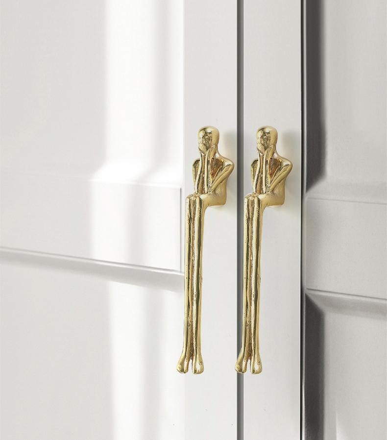 Gold Plated Drawer Pull Knob Handle Solid Brass Hardware For Unique Handmade Furniture Home Vintage Decor Kitchen Bathroom Cabinet Dresser