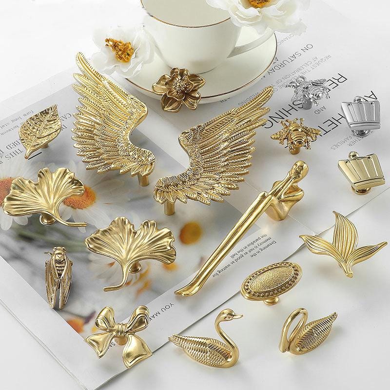 Gold Plated Drawer Pull Knob Handle Solid Brass Hardware For Unique Handmade Furniture Home Vintage Decor Kitchen Bathroom Cabinet Dresser