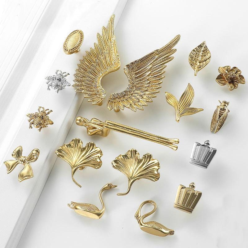 Gold Plated Drawer Pull Knob Handle Solid Brass Hardware For Unique Handmade Furniture Home Vintage Decor Kitchen Bathroom Cabinet Dresser