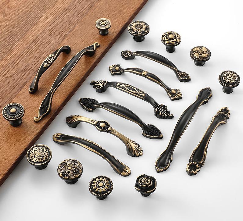 Art Deco Drawer Pulls Handles Round Knobs Aged Solid Brass Vintage Decor Kitchen Bathroom Cabinet Cupboard Bedroom Dresser Wardrobe Hardware