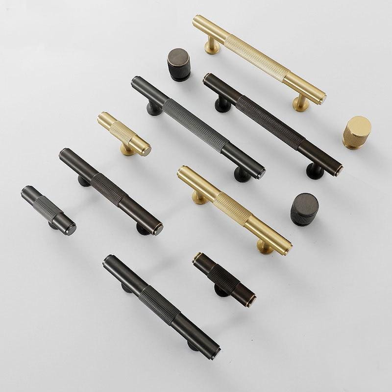 Solid Brass Round Cabinet Cup Pulls - Furniture Decorative Hardware - D.Gray T-Shape 50mm / 1pc
