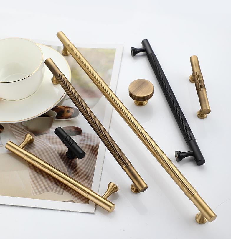 Industrial Knurled Drawer Pulls Knobs Cabinet Handles Black Gold Textured Bar Pulls for Kitchens Dressers Modern Furniture Door