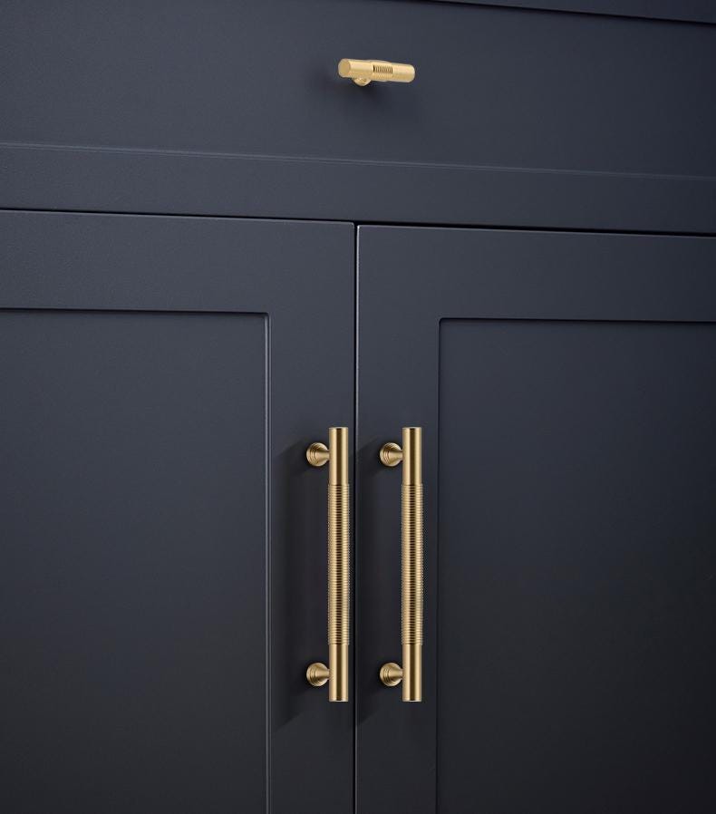 Solid Brass Knurled Cabinet Pulls & Knobs - Black Finish Hardware - Brass 224mm / 1pc