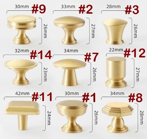 Modern Satin Gold Cabinet Handles Knobs Brushed Solid Brass Scandinavian Minimalist Pulls Bedroom Kitchen Bathroom Drawers Dresser Wardrobe