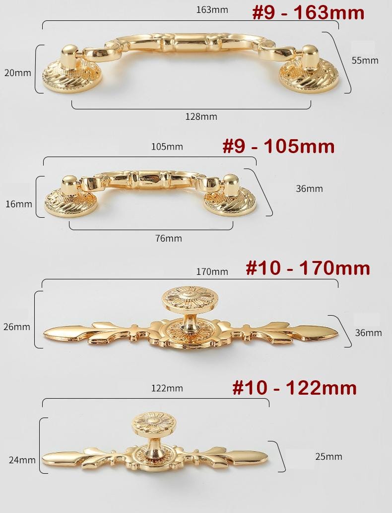 Solid Brass Vintage Cabinet Pulls & Knobs - Gold Finish Hardware - #3 - 124mm / 1pc