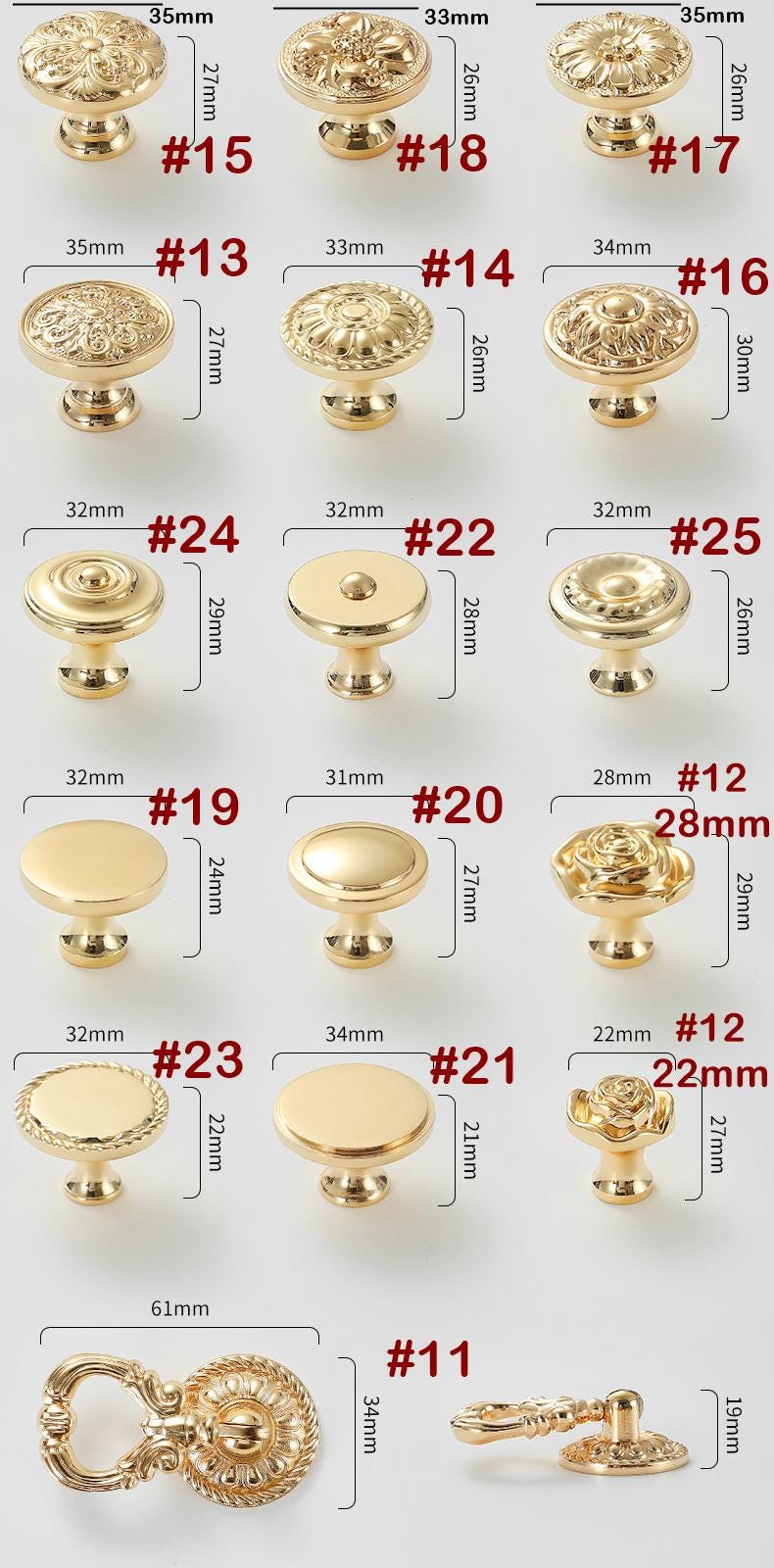 Antique Vintage Drawer Pull Knob Handle Gold Plated Brass Hardware For Unique Handmade Furniture Home Decor Kitchen Bathroom Cabinet Dresser