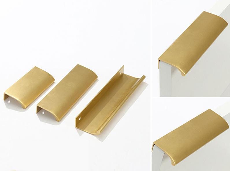 Solid Brass Invisible Handles Knobs Cupboard Kitchen Cup Drawer Bin Pulls Cabinet Door Furniture Decor Hardware Wholesale Bulk