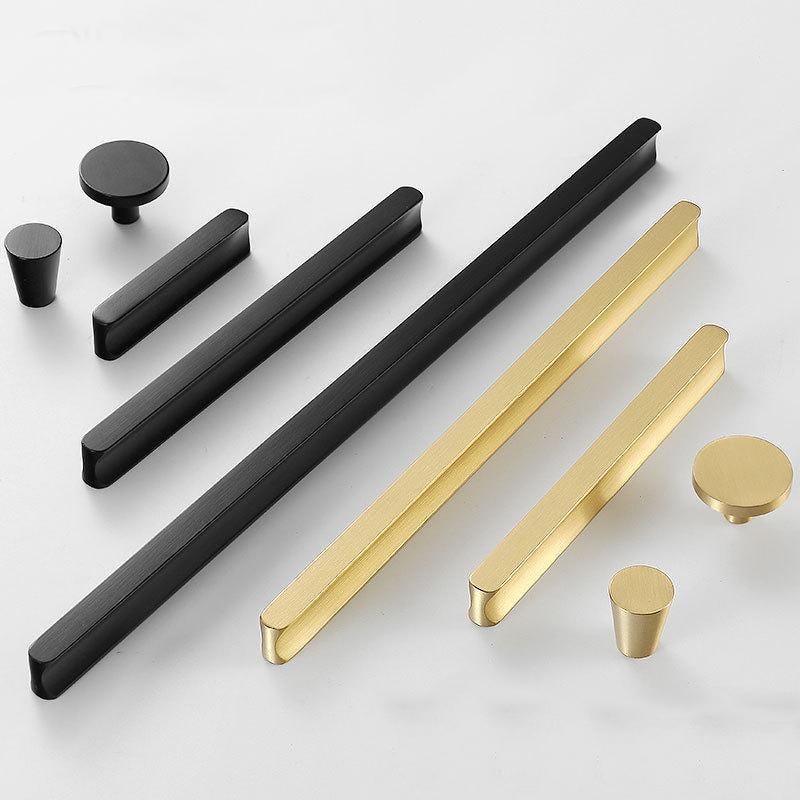 Modern Drawer Pulls Knobs Handles Black Brushed Solid Brass Wardrobe Cupboard Kitchen Cabinet Door Furniture Decor Hardware Wholesale Bulk