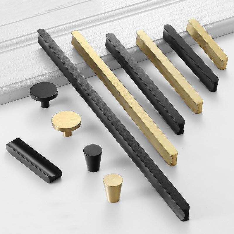 Modern Drawer Pulls Knobs Handles Black Brushed Solid Brass Wardrobe Cupboard Kitchen Cabinet Door Furniture Decor Hardware Wholesale Bulk