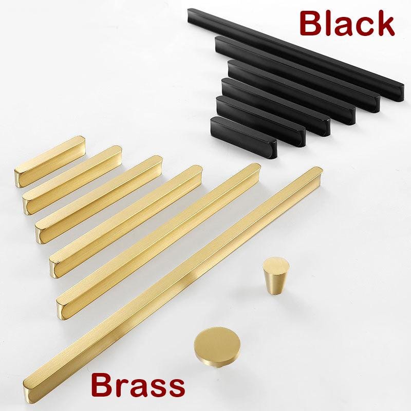 Modern Drawer Pulls Knobs Handles Black Brushed Solid Brass Wardrobe Cupboard Kitchen Cabinet Door Furniture Decor Hardware Wholesale Bulk
