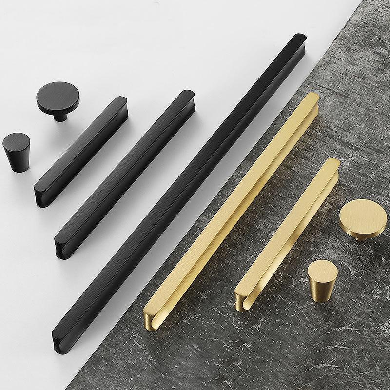 Modern Drawer Pulls Knobs Handles Black Brushed Solid Brass Wardrobe Cupboard Kitchen Cabinet Door Furniture Decor Hardware Wholesale Bulk