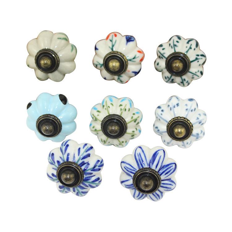 White Ceramic Handles Knobs 33x38mm Round Cupboard Kitchen Cup Drawer Bin Pulls Vintage Antique Bronze Cabinet Door Furniture Decor Hardware