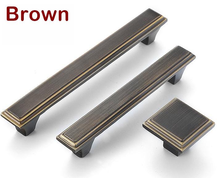 Art Deco Stepped Rectangular Drawer Pulls Square Knobs Handles Aged Black Gold Solid Brass Kitchen Cabinet Bedroom Dresser Vintage Hardware