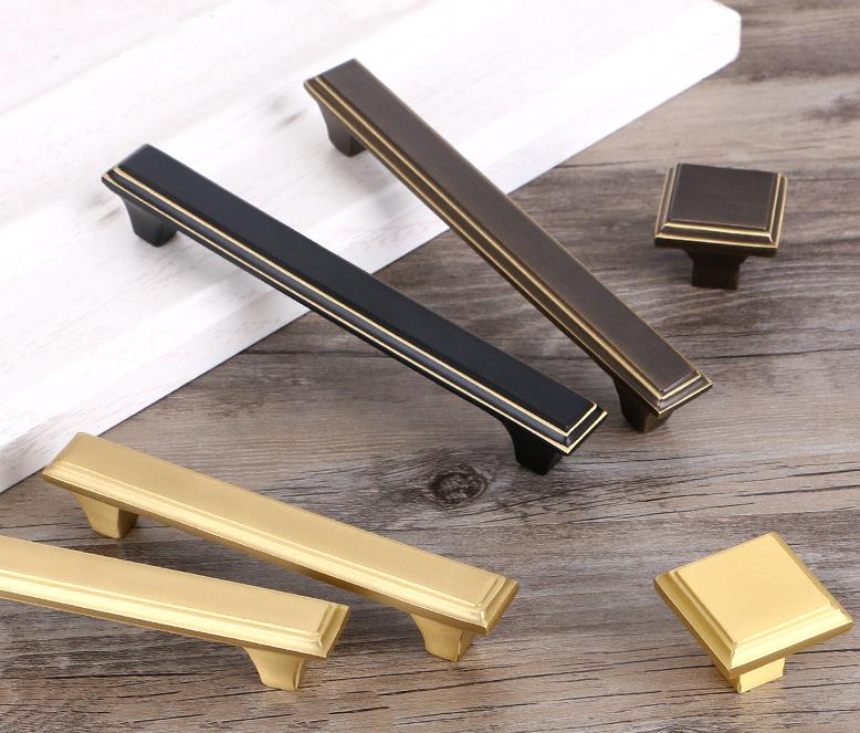 Art Deco Stepped Rectangular Drawer Pulls Square Knobs Handles Aged Black Gold Solid Brass Kitchen Cabinet Bedroom Dresser Vintage Hardware