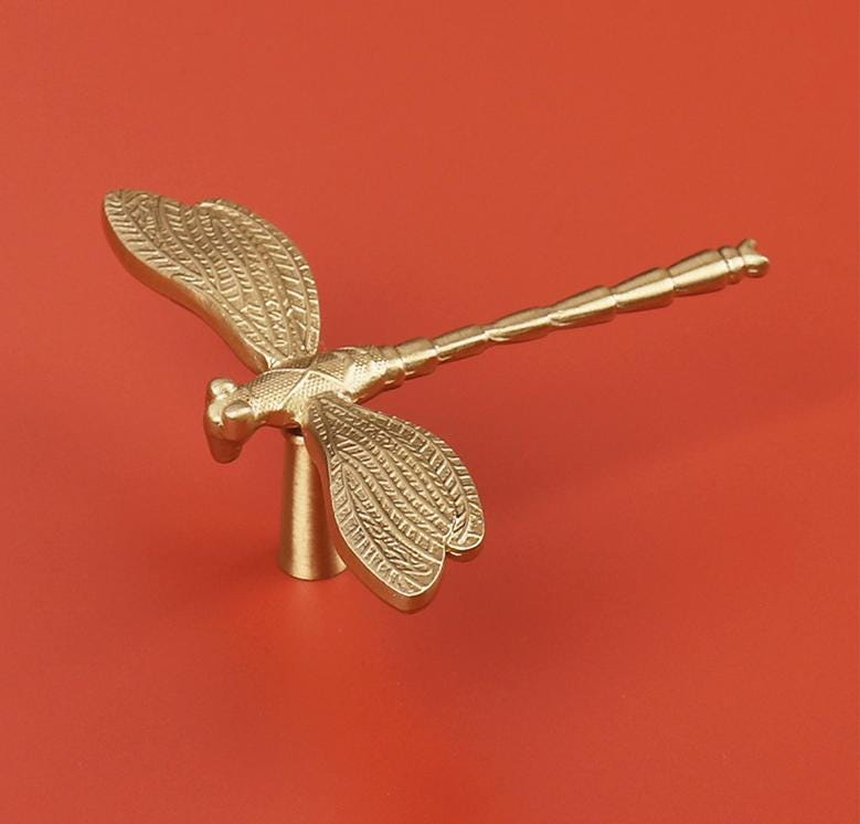 Solid Brass Dragonfly Kitchen Knob Handles 65x77mm 2 1/2" x 3" Cabinet Drawer Door Furniture Gold Antique Wholesale Bulk