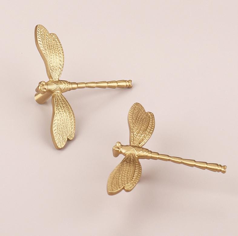 Solid Brass Dragonfly Kitchen Knob Handles 65x77mm 2 1/2" x 3" Cabinet Drawer Door Furniture Gold Antique Wholesale Bulk