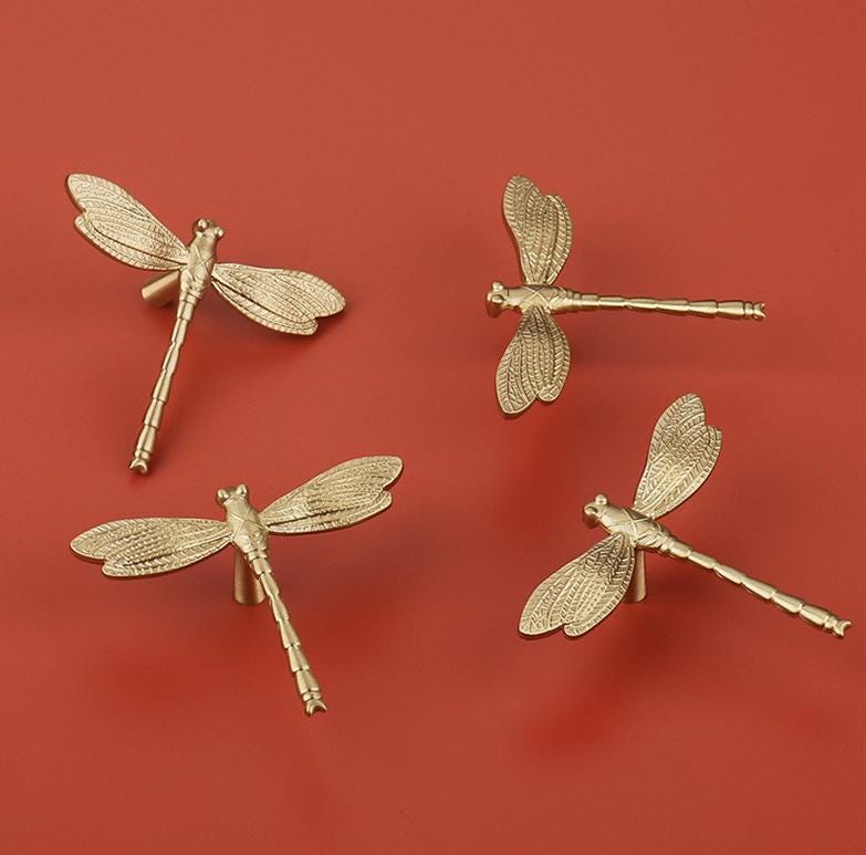 Solid Brass Dragonfly Kitchen Knob Handles 65x77mm 2 1/2" x 3" Cabinet Drawer Door Furniture Gold Antique Wholesale Bulk