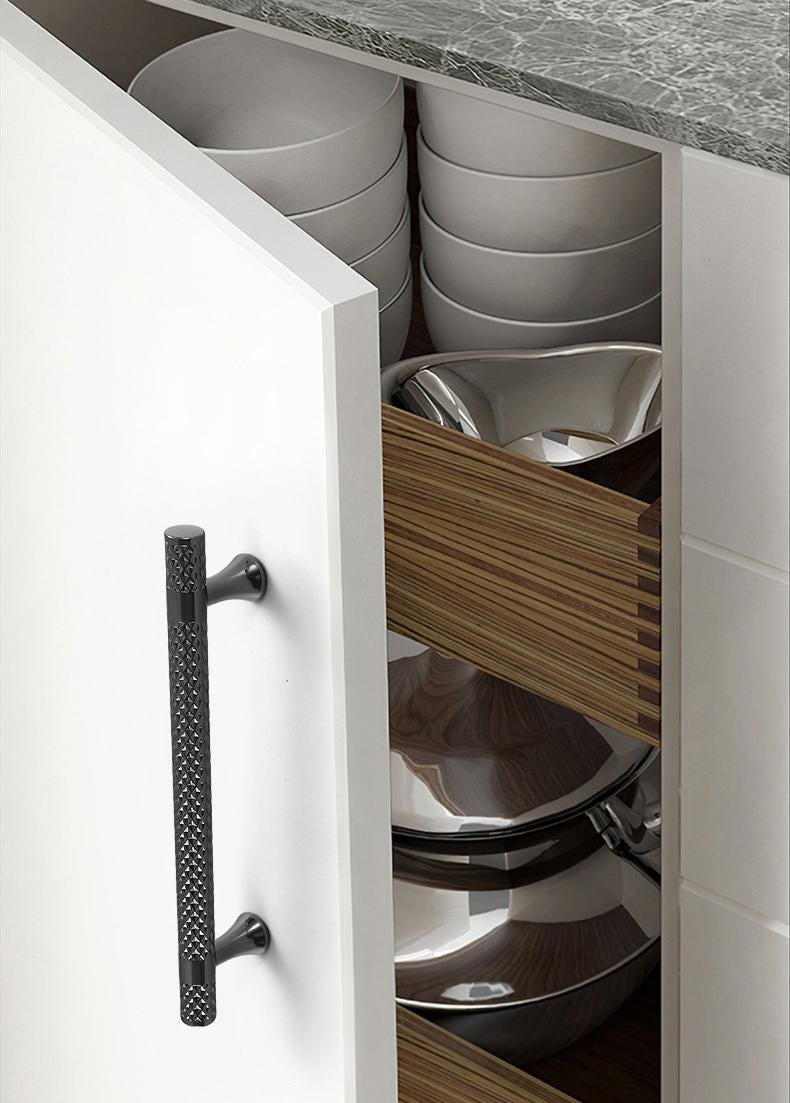 Solid Brass Knurled Cabinet Cup Pulls - Gold Finish for Wardrobes - Gray/Rectangle 57mm / 1pc