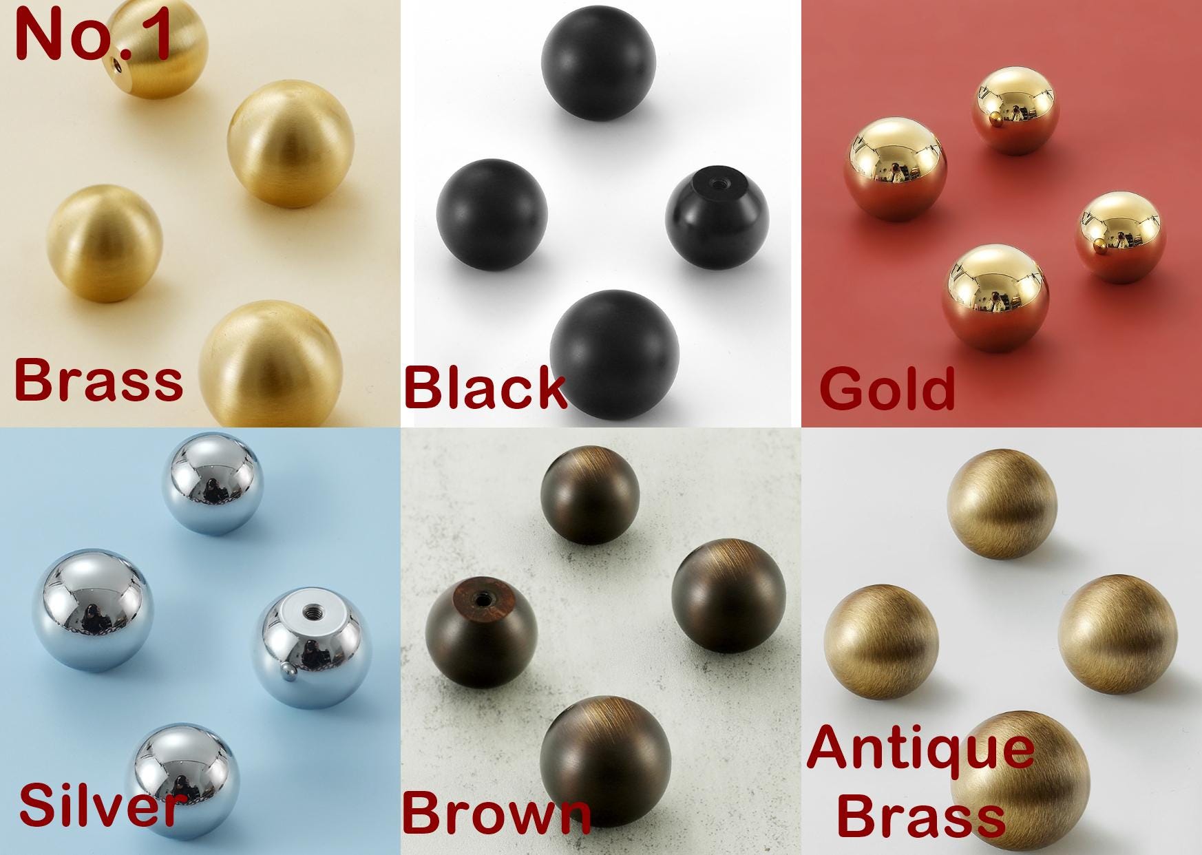 Ball Kitchen Knobs 25 28mm 1" Solid Brass Cabinet Drawer Pull Handles Door Furniture Aged Antique Bronze Black Silver Gold Bulk