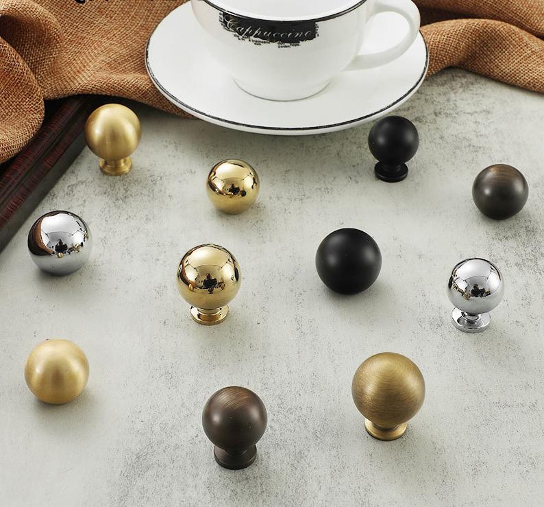 Ball Kitchen Knobs 25 28mm 1" Solid Brass Cabinet Drawer Pull Handles Door Furniture Aged Antique Bronze Black Silver Gold Bulk