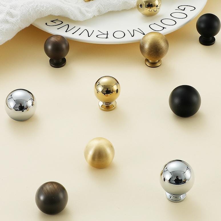 Ball Kitchen Knobs 25 28mm 1" Solid Brass Cabinet Drawer Pull Handles Door Furniture Aged Antique Bronze Black Silver Gold Bulk