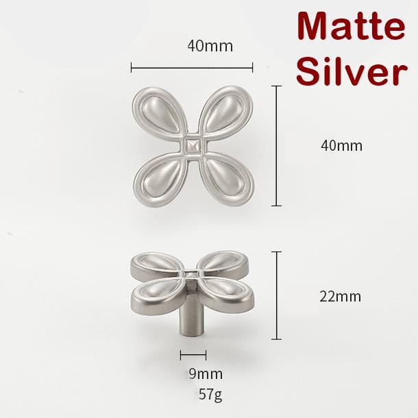 Flower Clover Cabinet Knobs 22x40mm 7/8 x 1 5/8" Solid Brass Drawer Pull Handles Door Furniture Aged Antique Bronze Black Silver Gold Bulk