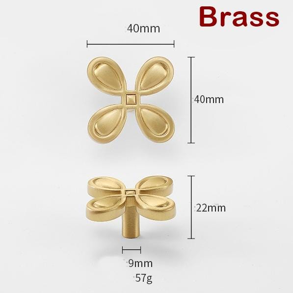 Flower Clover Cabinet Knobs 22x40mm 7/8 x 1 5/8" Solid Brass Drawer Pull Handles Door Furniture Aged Antique Bronze Black Silver Gold Bulk