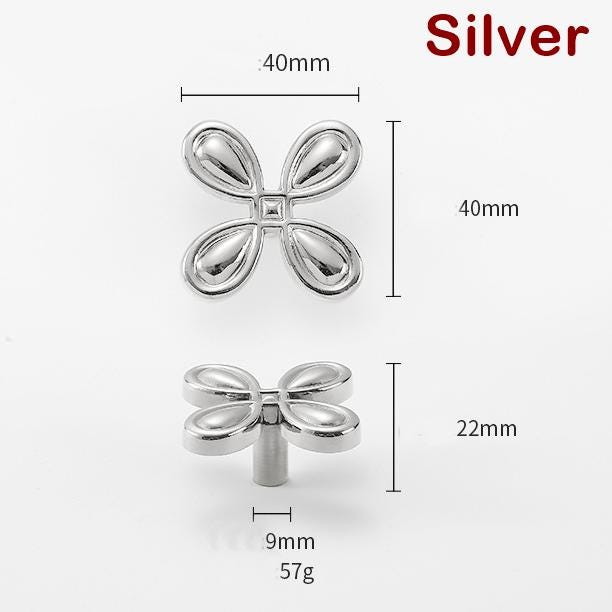 Flower Clover Cabinet Knobs 22x40mm 7/8 x 1 5/8" Solid Brass Drawer Pull Handles Door Furniture Aged Antique Bronze Black Silver Gold Bulk