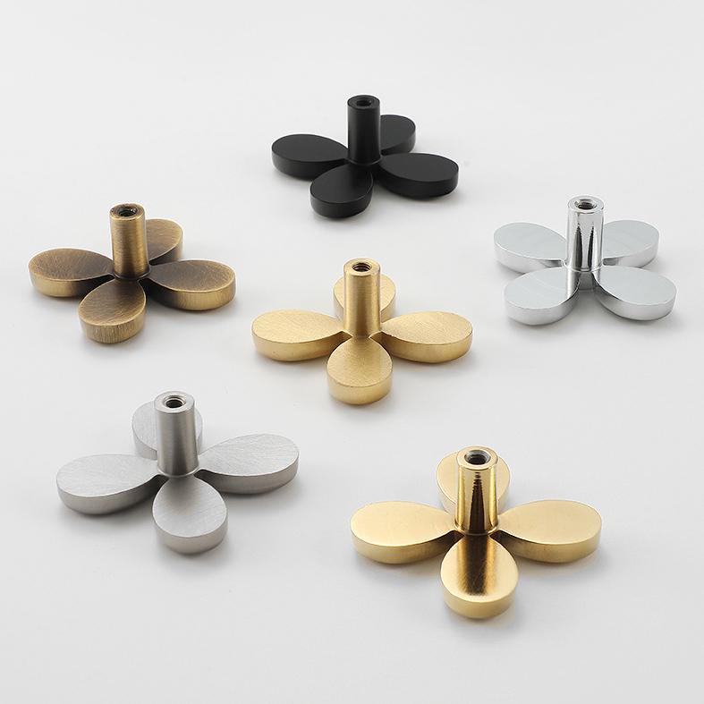 Flower Clover Cabinet Knobs 22x40mm 7/8 x 1 5/8" Solid Brass Drawer Pull Handles Door Furniture Aged Antique Bronze Black Silver Gold Bulk