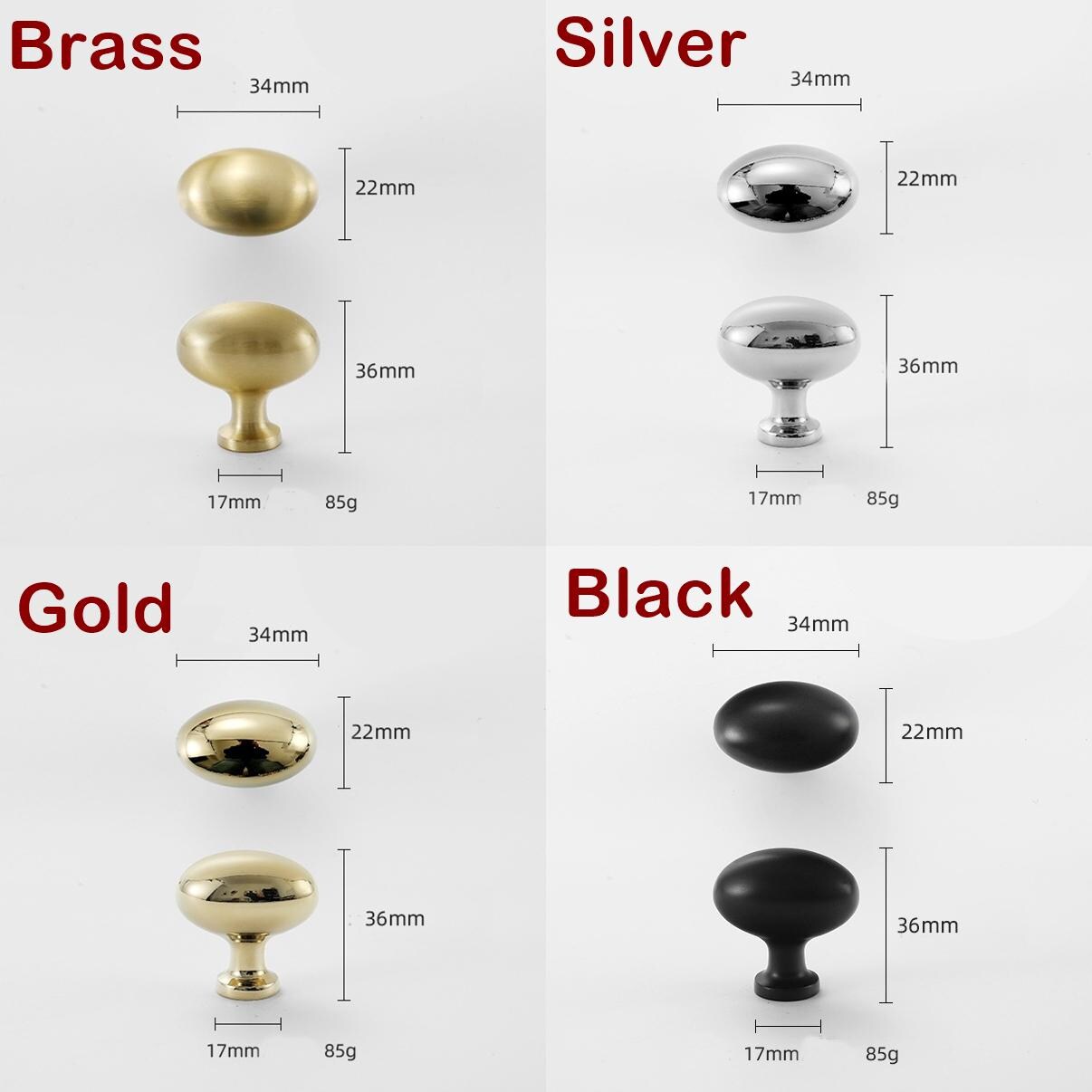 Oval Egg Cabinet Knobs 36mm 1 3/8" Solid Brass Door Drawer Pull Handles Kitchen Furniture Aged Antique Bronze Black Silver Gold Wholesale