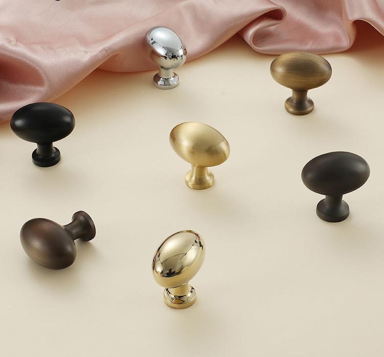 Oval Egg Cabinet Knobs 36mm 1 3/8" Solid Brass Door Drawer Pull Handles Kitchen Furniture Aged Antique Bronze Black Silver Gold Wholesale