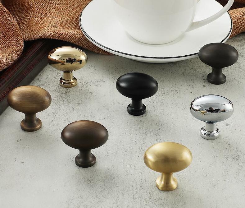 Oval Egg Cabinet Knobs 36mm 1 3/8" Solid Brass Door Drawer Pull Handles Kitchen Furniture Aged Antique Bronze Black Silver Gold Wholesale