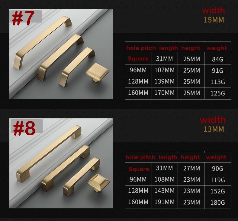 Solid Brass Square Cabinet Cup Pulls - Furniture for Wardrobes - #3 / 1pc