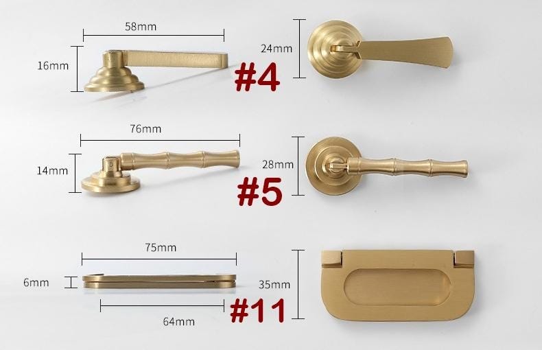 Solid Brass Round Cabinet Pulls & Knobs - Matte Gold Finish Hardware - #4 - 63mm / 1pc