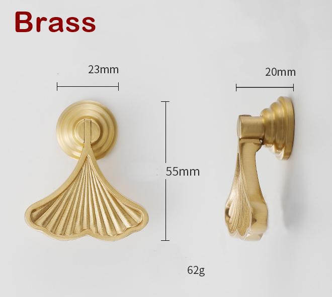 Ginkgo Leaf Art Deco Style Drop-Handle Pendant Drawer Pull Knob 7/8" x 2 1/8" Solid Brass Hardware For Unique Handmade Vintage Home Decor
