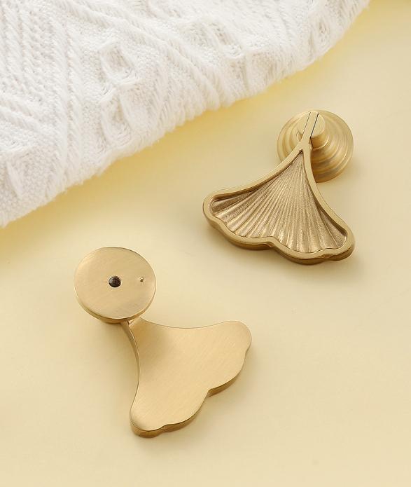 Ginkgo Leaf Art Deco Style Drop-Handle Pendant Drawer Pull Knob 7/8" x 2 1/8" Solid Brass Hardware For Unique Handmade Vintage Home Decor
