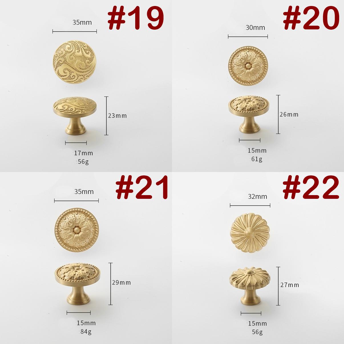 Antique Gold Floral Cabinet Knobs Solid Brass Art Deco Oriental Vintage Drawer Pulls Carved Flower Ginkgo Lotus Patterns Dresser Wardrobe