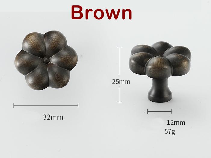 Flower Clover Kitchen Knob Handles 25x32mm 1" x 1 1/4" Solid Brass Cabinet Drawer Door Furniture Aged Black Silver Gold Antique Bronze