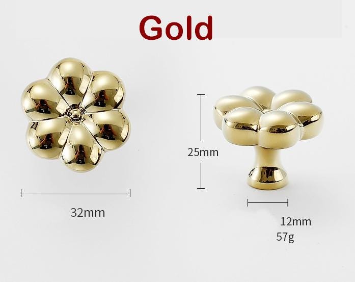 Flower Clover Kitchen Knob Handles 25x32mm 1" x 1 1/4" Solid Brass Cabinet Drawer Door Furniture Aged Black Silver Gold Antique Bronze