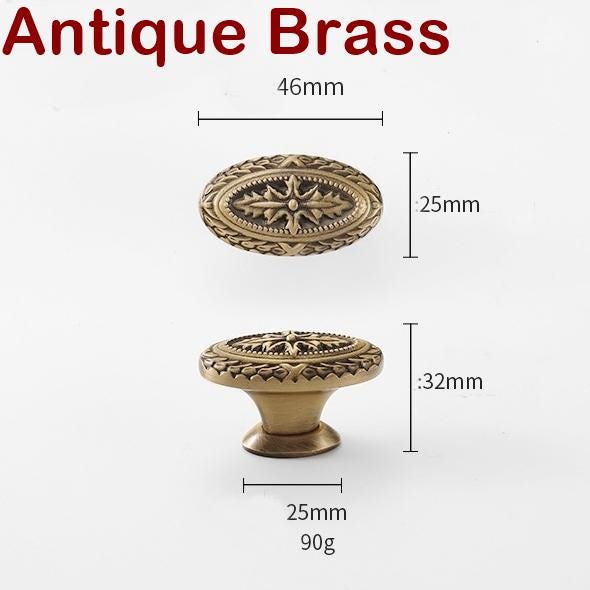 Solid Brass Flower Oval Kitchen Knob Handles 32x46mm 1 1/4" x 1 3/4" Cabinet Drawer Door Furniture Black Silver Gold Antique Wholesale Bulk