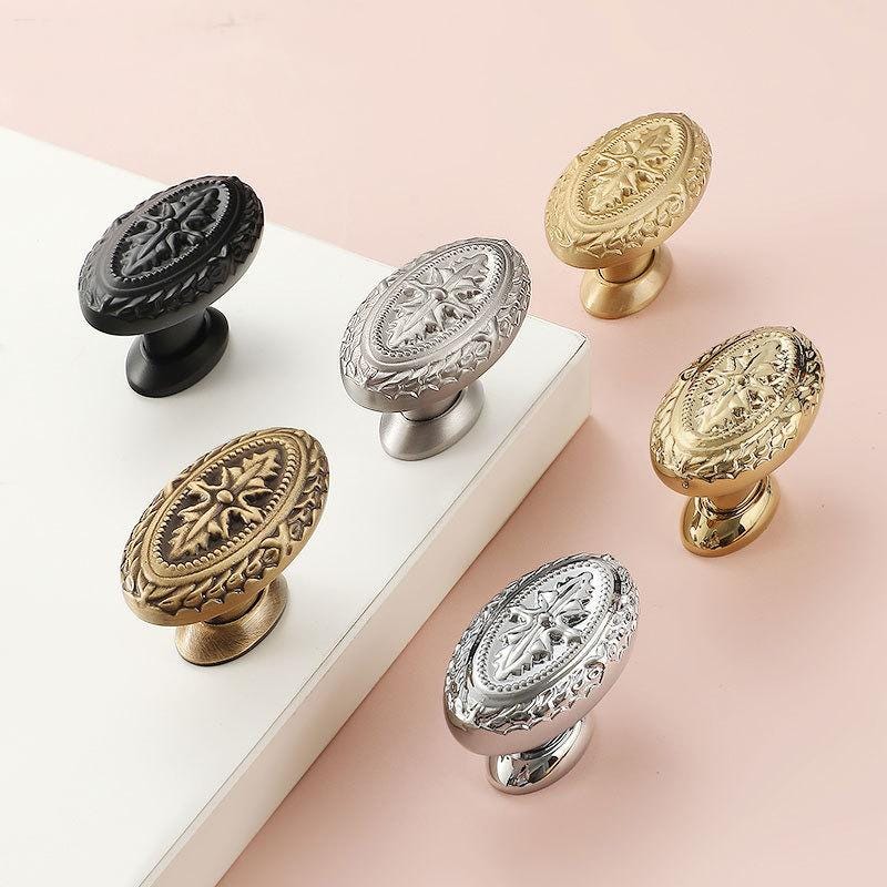 Solid Brass Flower Oval Kitchen Knob Handles 32x46mm 1 1/4" x 1 3/4" Cabinet Drawer Door Furniture Black Silver Gold Antique Wholesale Bulk