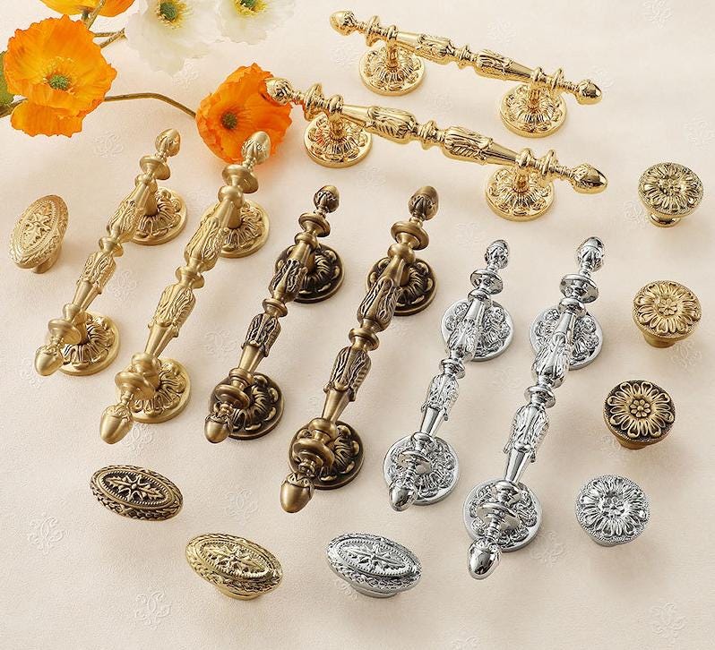 Vintage Retro Style Handles Knobs Drawer Bin Pulls Aged Solid Brass Silver Golden Kitchen Cabinet Door Furniture Hardware Wholesale Bulk