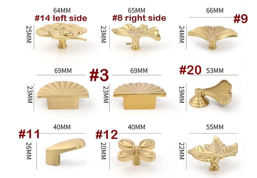 Gold Plated Cabinet Handles Knobs Solid Brass Drawer Pulls Butterfly Feather Seashell Angel Bird Kitchen Door Furniture Decor Hardware Bulk