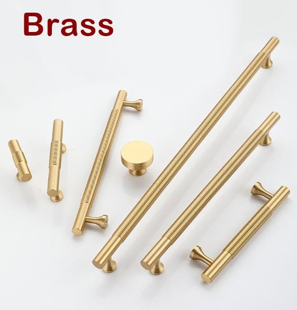 Solid Brass Knurled Cabinet Pulls & Knobs - Black Finish Hardware - Brass 160mm / 1pc