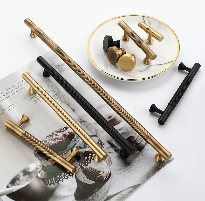 Solid Brass Knurled Cabinet Pulls & Knobs - Black Finish Hardware - Black Round 27mm / 1pc