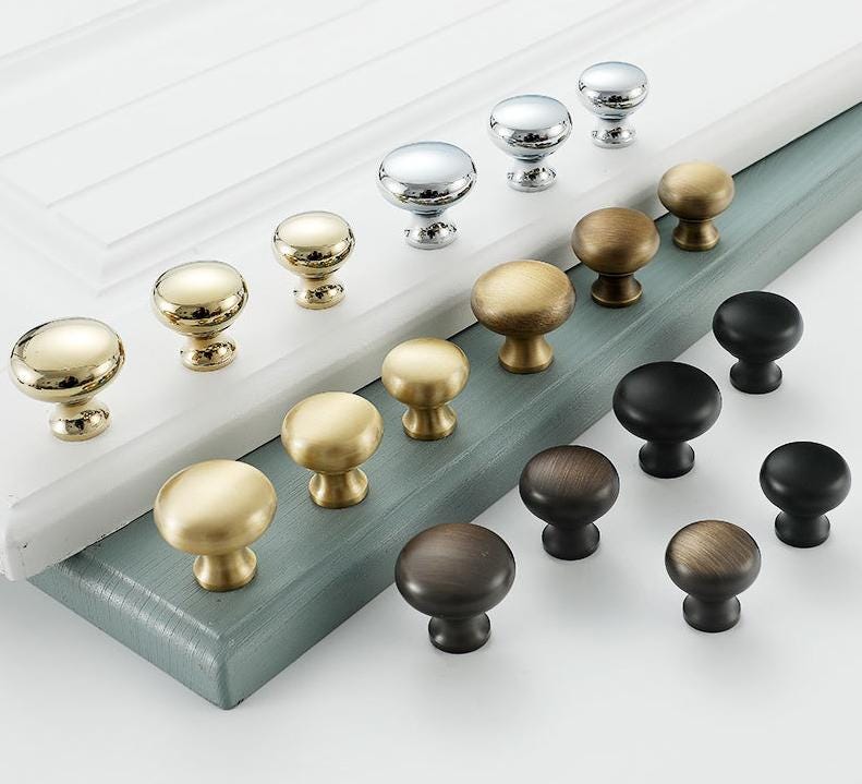 Round Kitchen Knobs 25 28 32mm 1 1 1/4" Solid Brass Cabinet Drawer Pull Handles Door Furniture Aged Antique Bronze Black Silver Gold Bulk