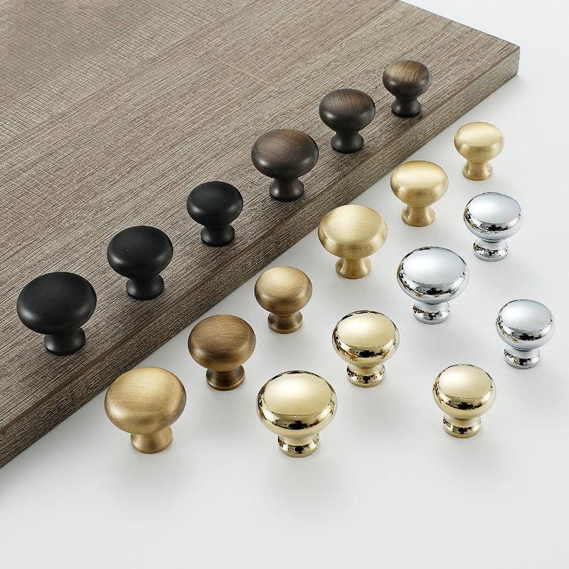 Round Kitchen Knobs 25 28 32mm 1 1 1/4" Solid Brass Cabinet Drawer Pull Handles Door Furniture Aged Antique Bronze Black Silver Gold Bulk