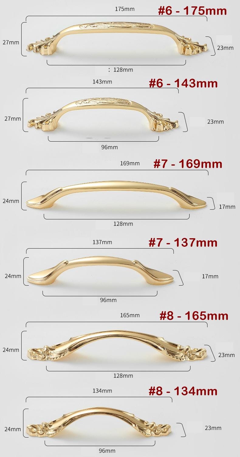 Solid Brass Vintage Cabinet Pulls & Knobs - Gold Finish Hardware - #2 - 164mm / 1pc