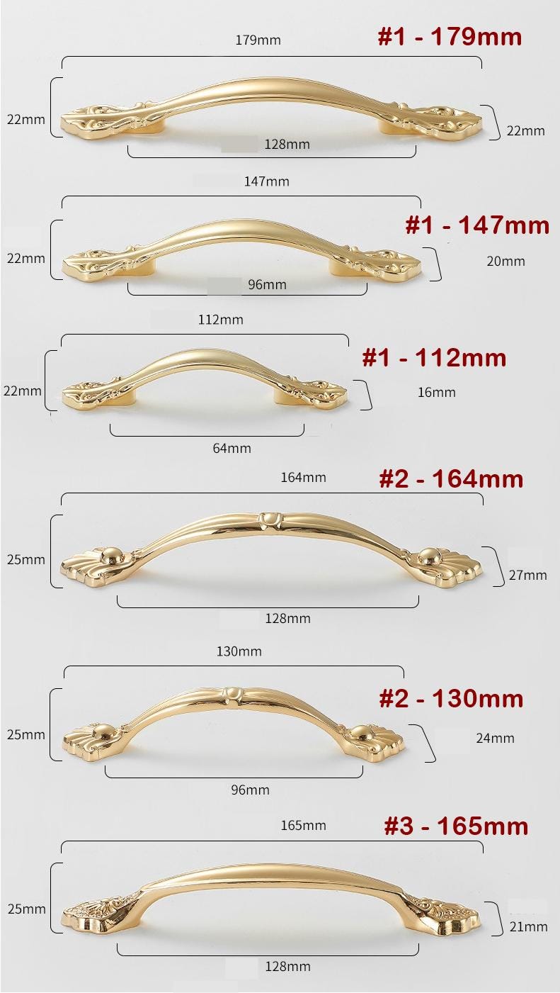 Solid Brass Vintage Cabinet Pulls & Knobs - Gold Finish Hardware - #1 - 179mm / 1pc